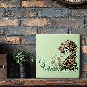Eleganter grüner Leopard-Botanik-Henna Fliese