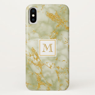 Eleganter, grüner Marmor Monogram Imitate Gold Gli Case-Mate iPhone Hülle