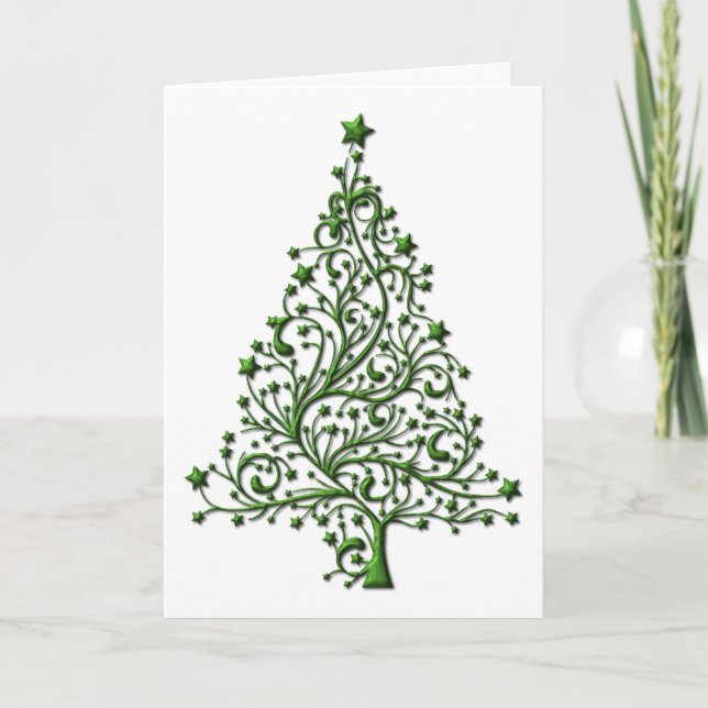 Eleganter Grüner Metallischer Weihnachtsbaum Karte (Vorderseite)
