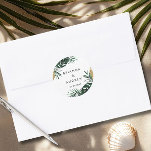 Eleganter, grüner Palm, Gold (Nachahmung) Grenze Runder Aufkleber