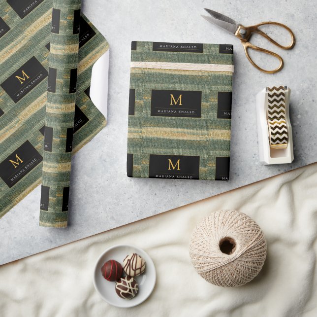 Eleganter Grüner Pinsel mit Gold und Schwarz Geschenkpapier (Kunsthandwerk)