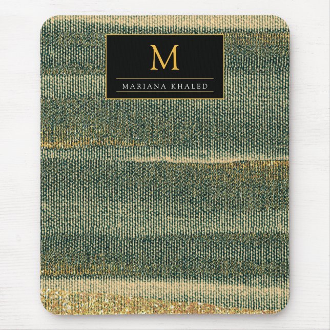 Eleganter Grüner Pinsel mit Gold und Schwarz Mousepad (Vorne)