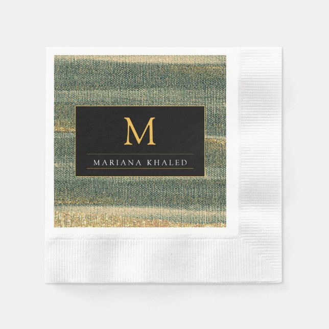 Eleganter Grüner Pinsel mit Gold und Schwarz Serviette (Vorderseite)