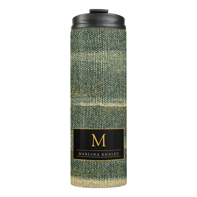 Eleganter Grüner Pinsel mit Gold und Schwarz Thermosbecher (Vorderseite)
