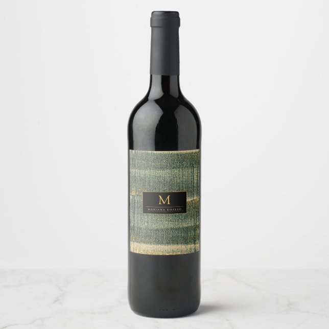 Eleganter Grüner Pinsel mit Gold und Schwarz Weinetikett (Vorderseite)