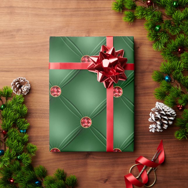 Eleganter grüner Roter Glam Bling Urlaub Geschenkpapier (Feiertagsgeschenk)