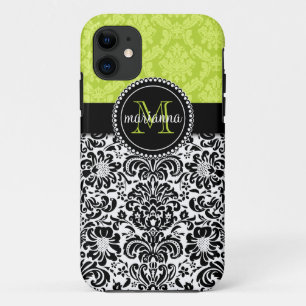 Eleganter grüner schwarzer Damast personalisiert Case-Mate iPhone Hülle