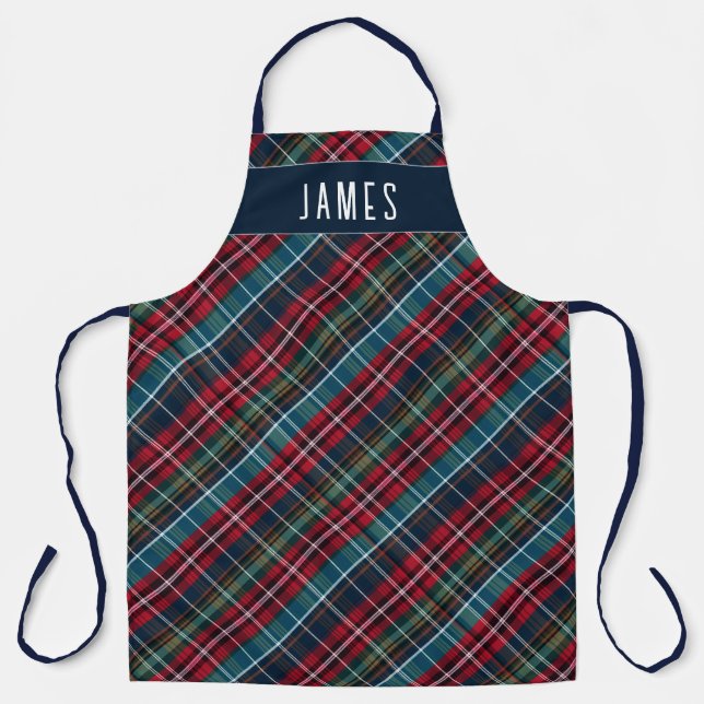 Eleganter grüner Tartan, Kariert Personalisiert Schürze (Vorderseite)