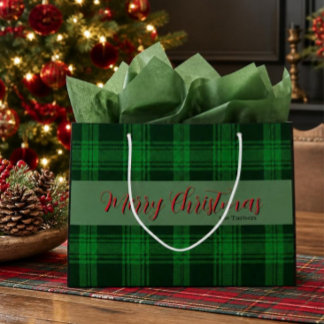 Eleganter grüner Tartan-Karodecke personalisiertes Große Geschenktüte