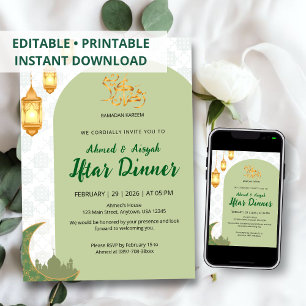 Eleganter grüner Terrakotta-Torbogen Ramadan-Iftar Einladung