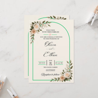 Eleganter grüner Torbogen für Hochzeitsfloristik Einladung