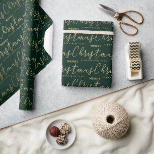 Eleganter grüner und goldener Frohe Weihnachten Te Geschenkpapier