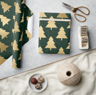 Eleganter grüner und goldener künstlicher Folien-W Geschenkpapier