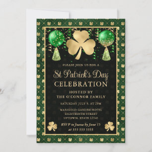 Eleganter grüner und goldener Shamrock St. Patrick Einladung