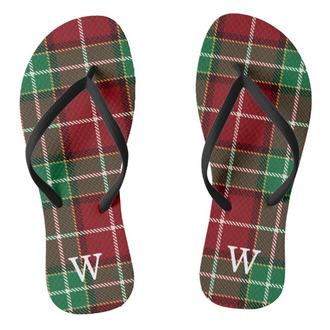 Eleganter grüner und roter Tartan-Karo-Personalisi Flip Flops (Fußbett)