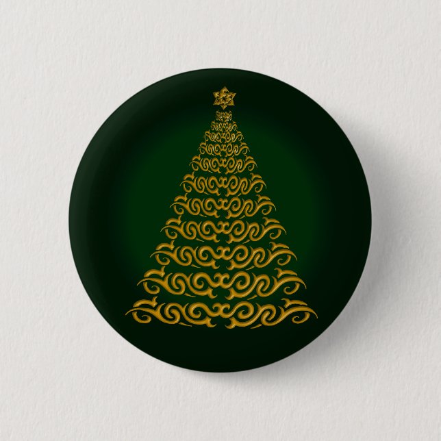 Eleganter grüner Weihnachtsbaum-Button Button (Vorderseite)