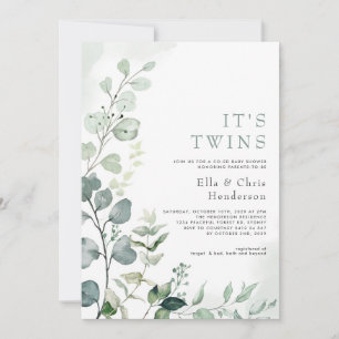 Eleganter Grüngarten Twins Coed Baby Shower Einladung