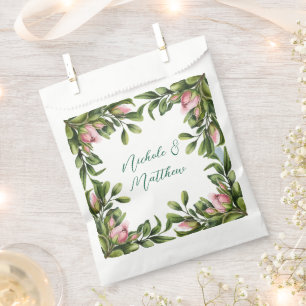 Eleganter Grünkranz mit rosa Rosenknospe Hochzeit Geschenktütchen