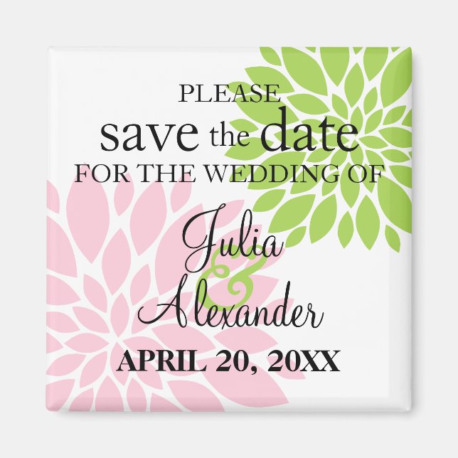 Eleganter grünrosa Blütenriss Save the Date Magnet (Vorne)
