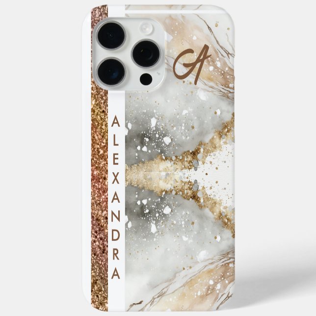 Eleganter, gürtelgoldener Glitzer aus weißem Marmo Case-Mate iPhone Hülle (Rückseite)