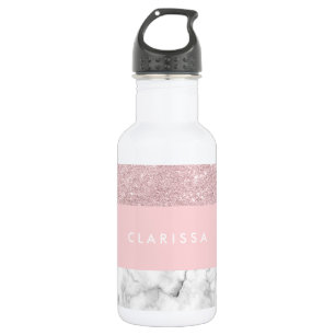 Eleganter, gürteliger Glitzer aus Rose und weiße Edelstahlflasche
