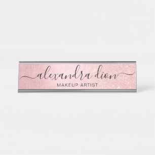 Eleganter, gürtelrosa Rosa-Glitzer-Makeup-Künstl Schreibtischnamensplakette