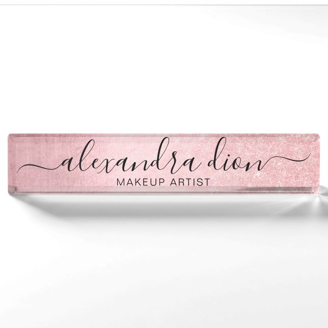 Eleganter, gürtelrosa Rosa-Glitzer-Makeup-Künstler Namensplakette (Vorderseite)