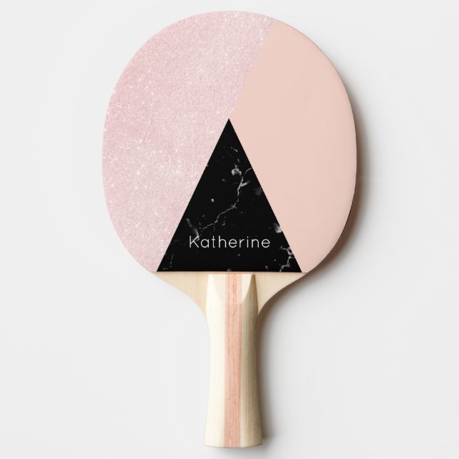 Eleganter, gürtlicher Rose, vergoldeter Glitzer un Tischtennis Schläger (Vorderseite)
