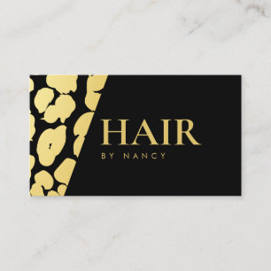 Eleganter Haarsalon Schwarz und Gold Leopard Print Visitenkarte