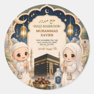 Eleganter Hajj Mabroor Chibi Art personalisiert Runder Aufkleber