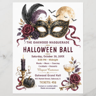 Eleganter Halloween-Maskenball Flyer