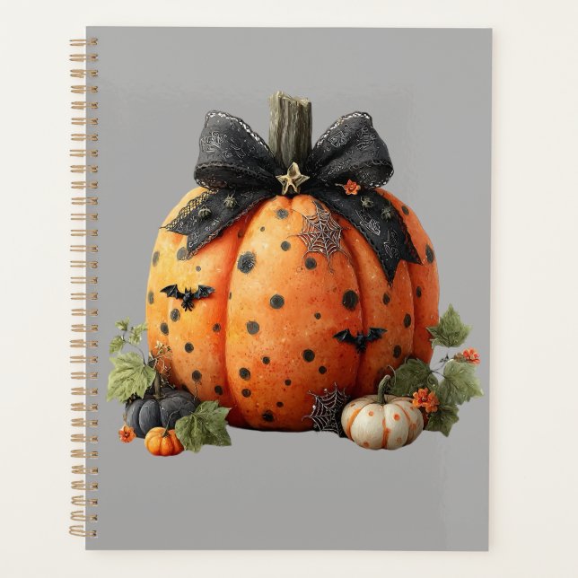 Eleganter Halloween Pumpkin mit Black Bow Planer (Vorderseite)