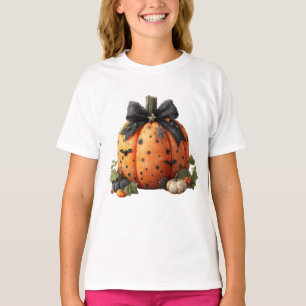 Eleganter Halloween Pumpkin mit Black Bow T-Shirt