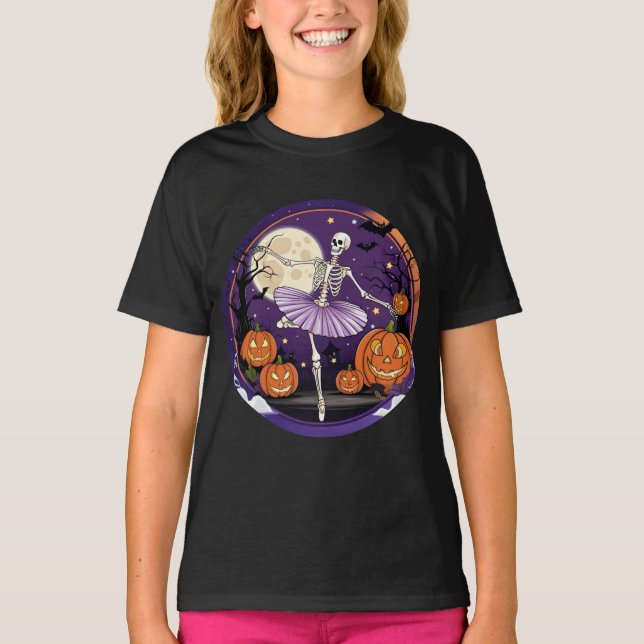 Eleganter Halloween Skeleton Ballet Dancer T-Shirt (Vorderseite)