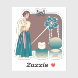 Eleganter Hanbok und florale Makeup-Kunst Aufkleber