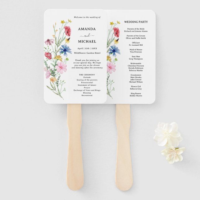 Eleganter Handfächer für Hochzeitsprogramme mit Wi (Vorne und Hinten)