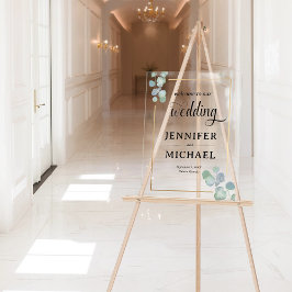 Eleganter, handgemalter Eukalyptus-Hochzeitsempfan Acrylschild