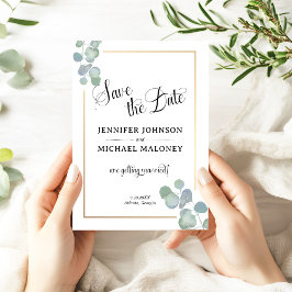 Eleganter handgemalter Eukalyptus Save the Date Einladung