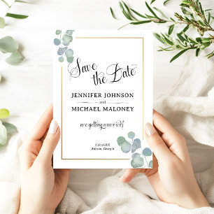 Eleganter handgemalter Eukalyptus Save the Date Einladung