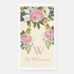 Eleganter handgemalter floraler Monogramm-Name Serviette