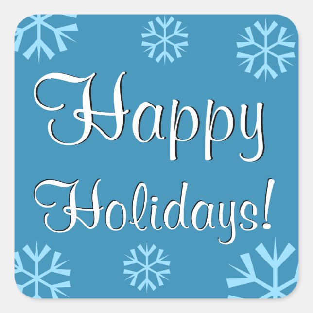 Eleganter Happy Holidays in Blue mit Schneeflocken Quadratischer Aufkleber (Vorderseite)