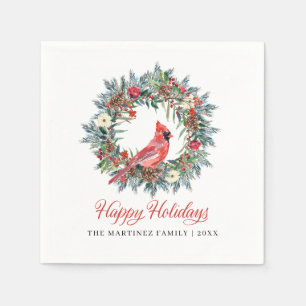 Eleganter Happy Holidays Wreath Roter Kardinal Serviette