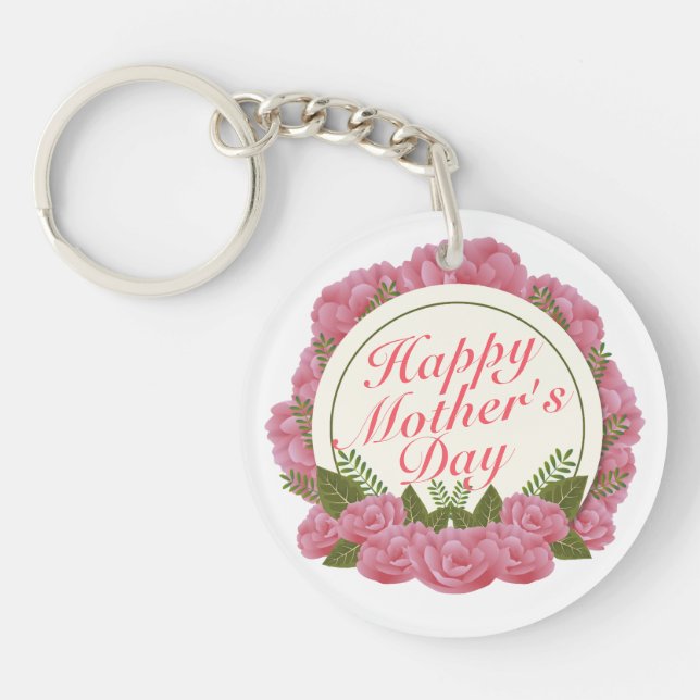 Eleganter Happy Mother Day Floral Frame Schlüssela Schlüsselanhänger (Vorderseite)