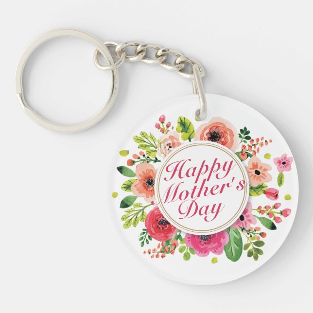 Eleganter Happy Mother Day Floral Frame Schlüssela Schlüsselanhänger (Vorderseite)