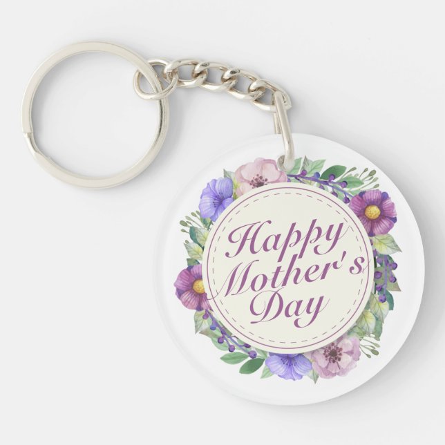 Eleganter Happy Mother Day Floral Frame Schlüssela Schlüsselanhänger (Vorderseite)