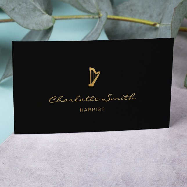 Eleganter Harp Gold & Black Beruflich Musiker Visitenkarte (Von Creator hochgeladen)