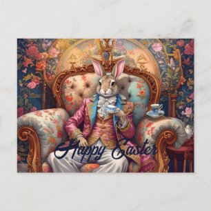 Eleganter Hase trinkt Tee Frohe Ostern Feiertagspostkarte