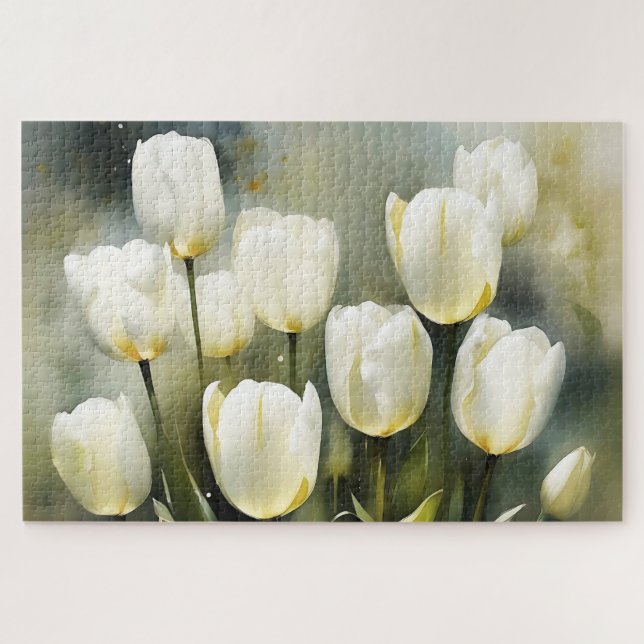 Eleganter Haufen von White Tulips in einem Serenen (Horizontal)