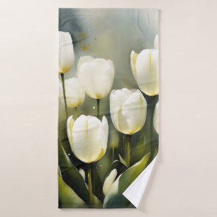 Eleganter Haufen von White Tulips in einem Serenen Badhandtuch Set