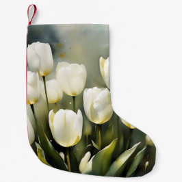 Eleganter Haufen von White Tulips in einem Serenen Kleiner Weihnachtsstrumpf